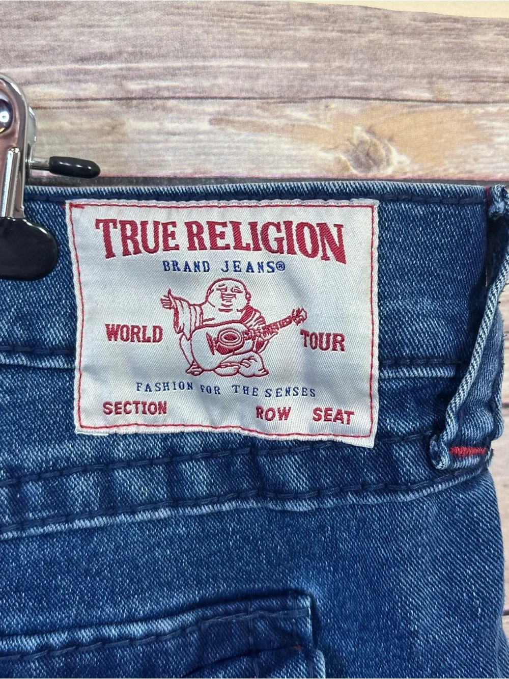 True Religion Men's Blue Jeans with Red Stitching Size 40 x 30